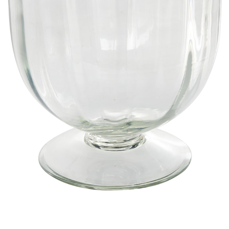 Perry And Grey Glass Ribbed Candle Holder With Elevated Base