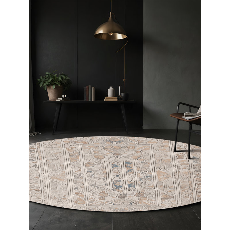 Machine Washable Beige Area Rug, Round 8'