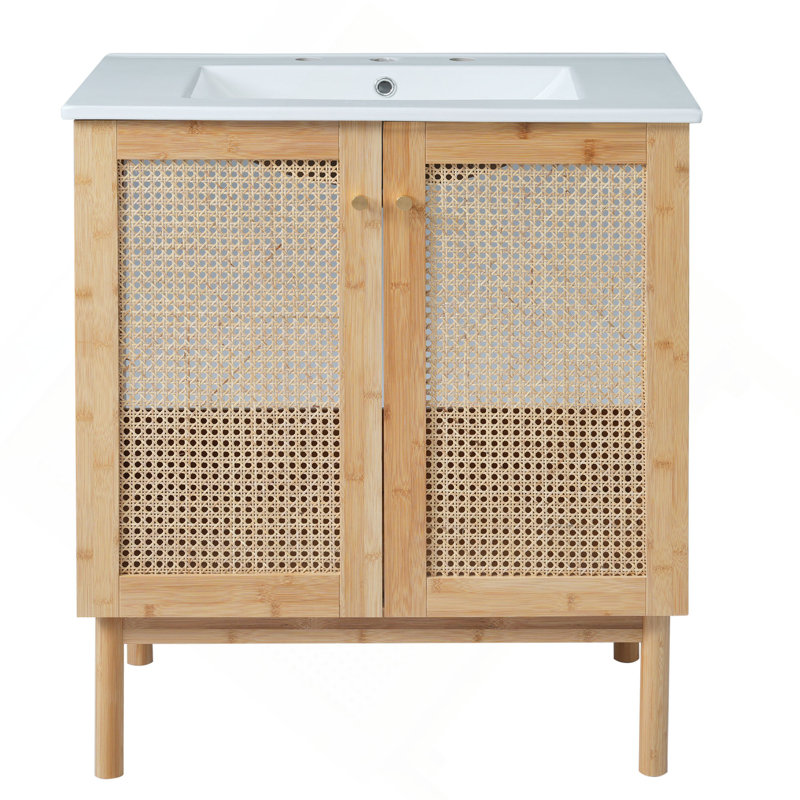 Meuble-lavabo en bambou naturel avec des caractéristiques exquises et beaucoup de rangement