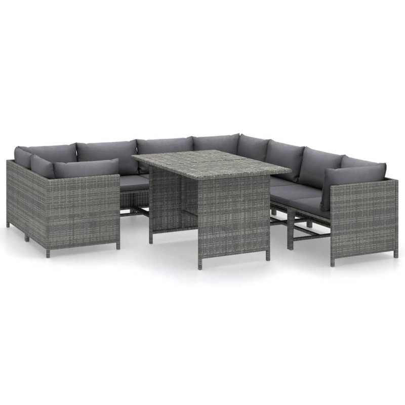 Ensemble de canapé modulaire d'extérieur 9 pièces Avio, table basse carrée, rotin gris