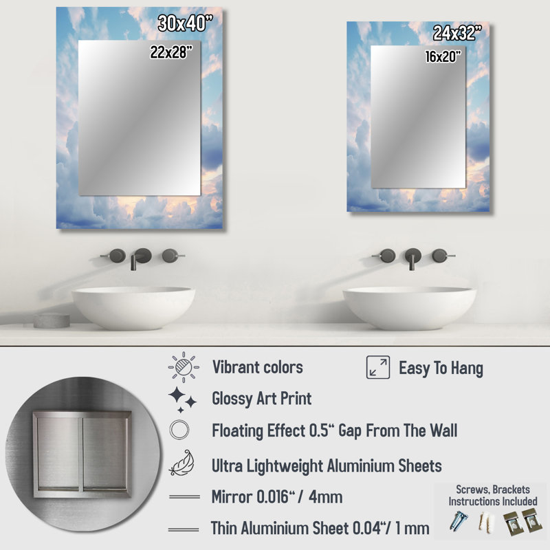 White Sky Pure Elegance I - miroir décoratif Sky, miroir mural traditionnel, impression d'art en métal, 32 po x 24 po