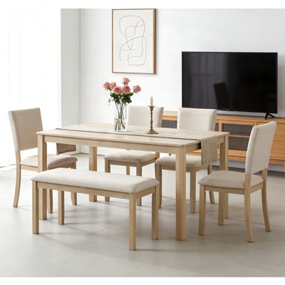 Vynxaria 5-Piece Square Antique Black & Beige Wood Top Dining Table Set Seats 4