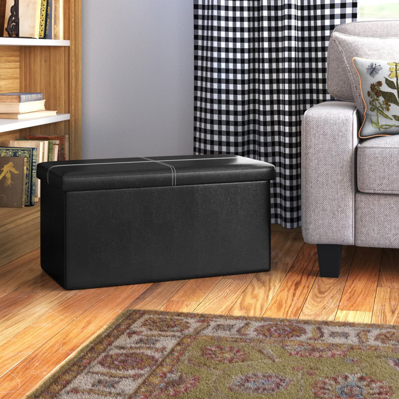 Boîte cubique avec rangement et repose-pieds, Similicuir noir