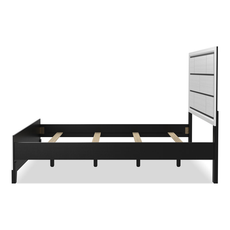 Ensemble de chambre Ferris Beeson, Noir / blanc, Trois pièces : lit et deux tables de chevet, Grand lit