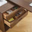 Bureau en bois massif en forme de L brun noyer + verre avec bureau à 2 tiroirs-1336476324