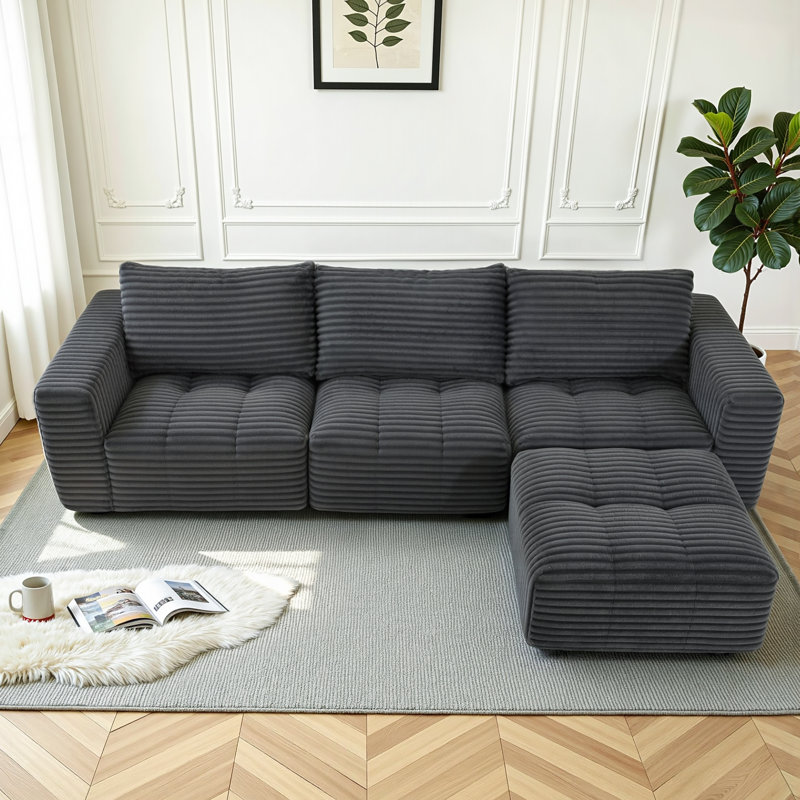 Canapé modulaire à 3 places avec repose-pieds Compression, Gris