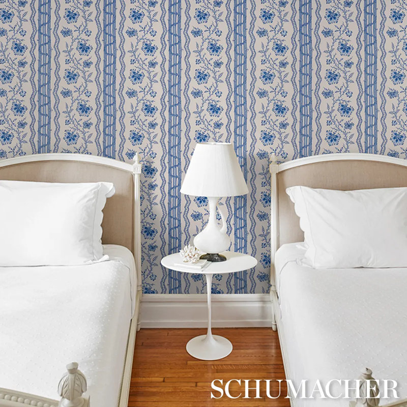 Parvati Floral Stripe Wallpaper, Blue