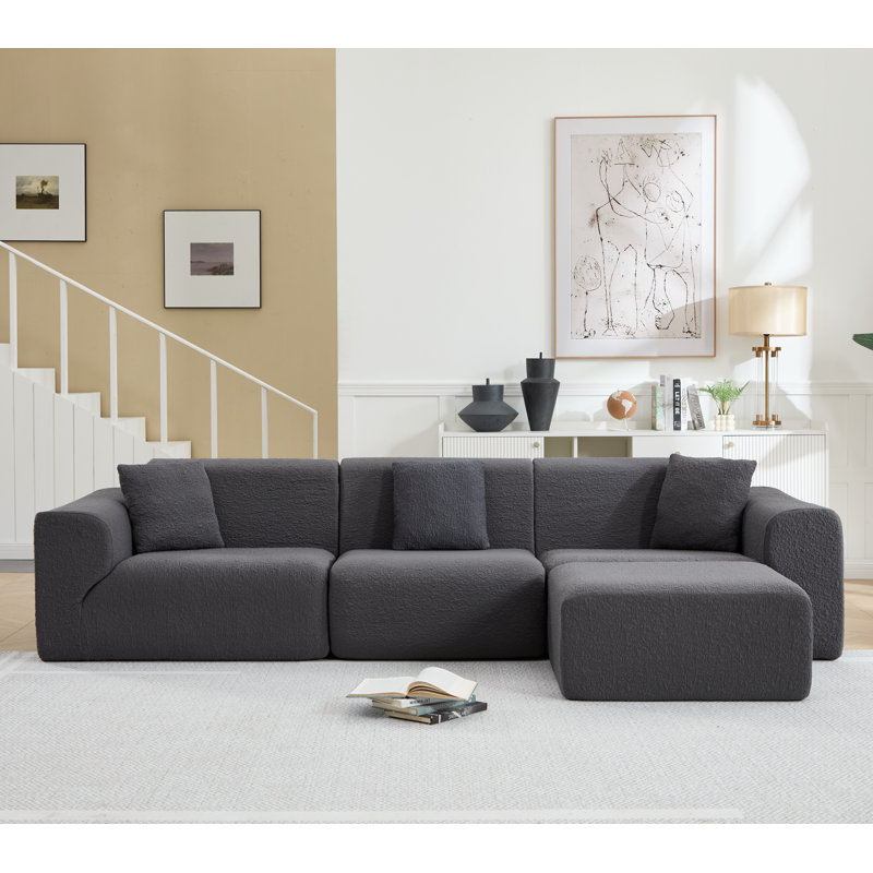 Canapé modulaire en mousse compressée en forme de L Boneless, Gris