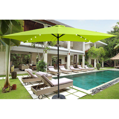 10 x 6.5t Rectangular Patio Solar LED Lighted Outdoor Umbrellas with Crank and Push Button Tilt for Garden Backyard Pool Swimming Pool