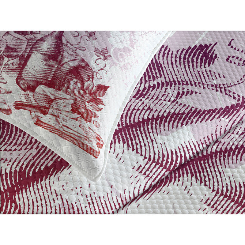 Ambesonne Wine Bedspread Set Grunge Abstract Framework Lilac and White, King Bedspread + 2 Standard Shams