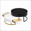 Tables basses gigognes modernes à plateau relevable avec 2 tiroirs, blanc et noir, parfaites pour le rangement et le style