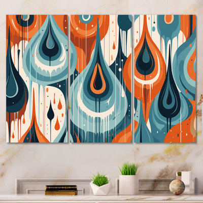 " Orange Blue Midcentury Balance III " 3 Piece Art Mixed Media Print