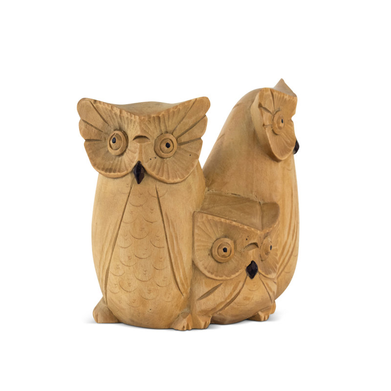 Wooden Handmade Owl And Family Figurine Handcrafted Hoot Statue Art Home Decor Sculpture Hand Carved Decorative Accent Decoration