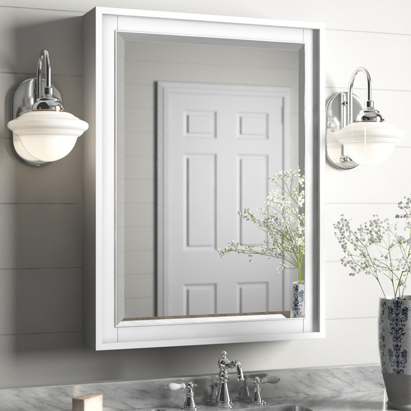 Charley Surface Mount Framed Medicine Cabinet with 3 Shelves, White, 32" H x 24" W x 5.1" D
