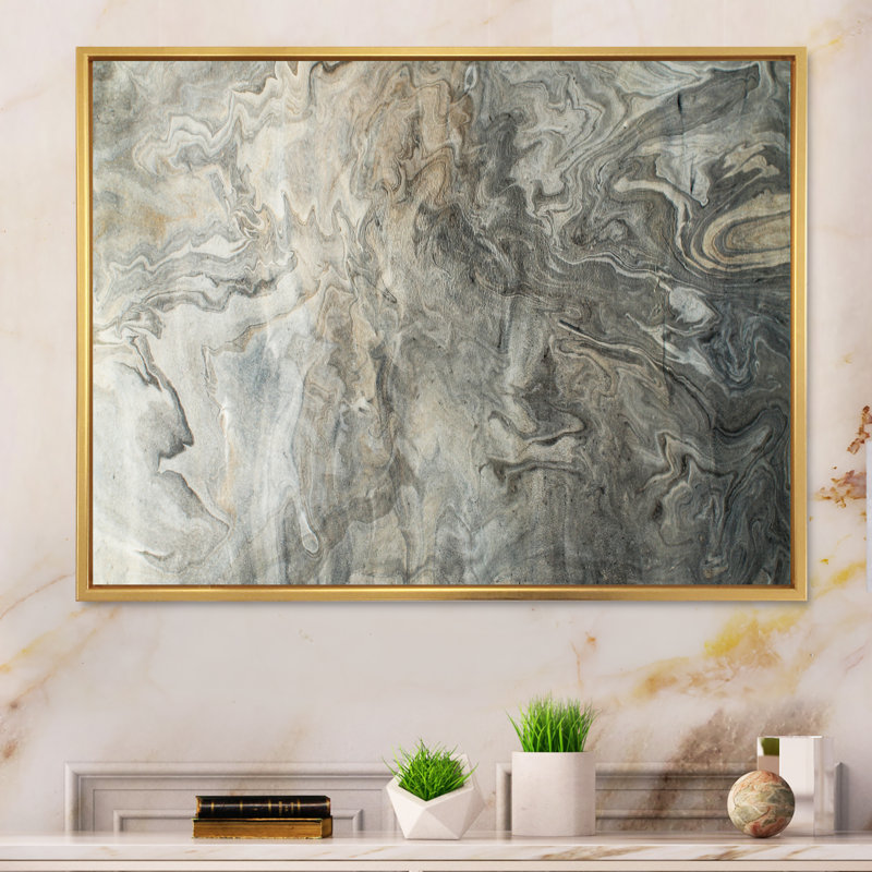 «Liquide Waves In Shades Of Grey», reproduction sur toile flottante, H 30 po x l 40 po x P 1,5 po, Cadre flottant doré
