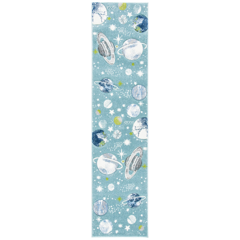 Higuera Teal/Ivory/Gray Area Rug, Runner 2' x 8'
