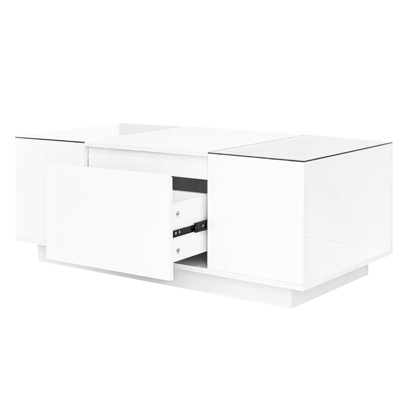 Table basse moderne avec DEL à 16 couleurs, verre transparent et fonction de rangement pour la décoration intérieure à DEL ultrabrillante, plateau de table en verre, salon à tiroirs cachés