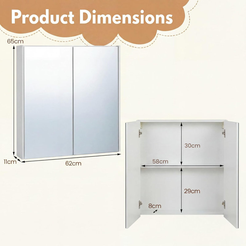 W H Medicine Cabinet Mirror, White