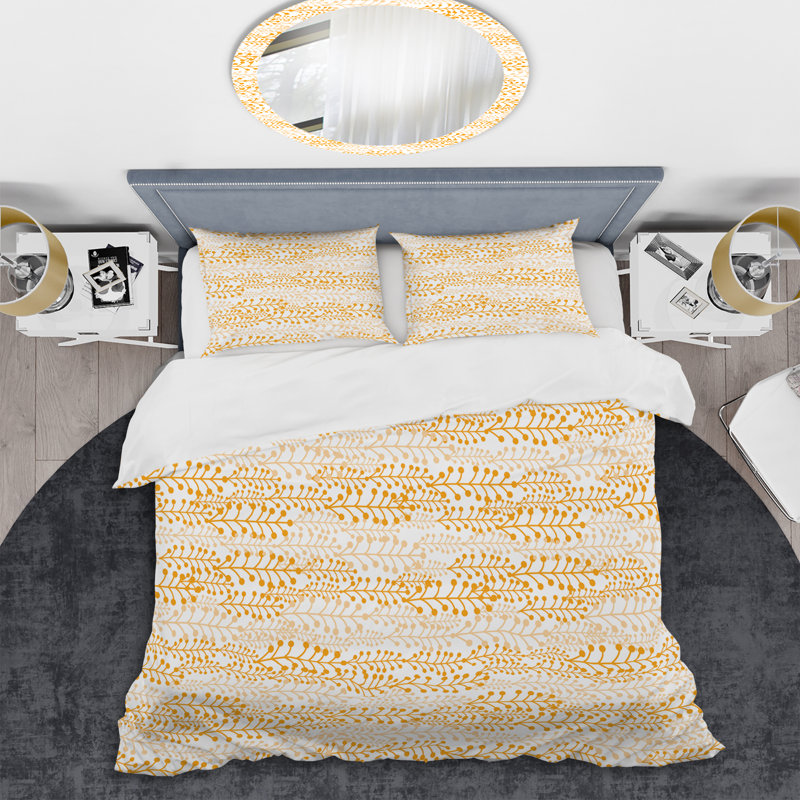 Ensemble de housse de couette en microfibre crème / or 3 pièces, Housse de couette pour grand lit et 2 taies décor