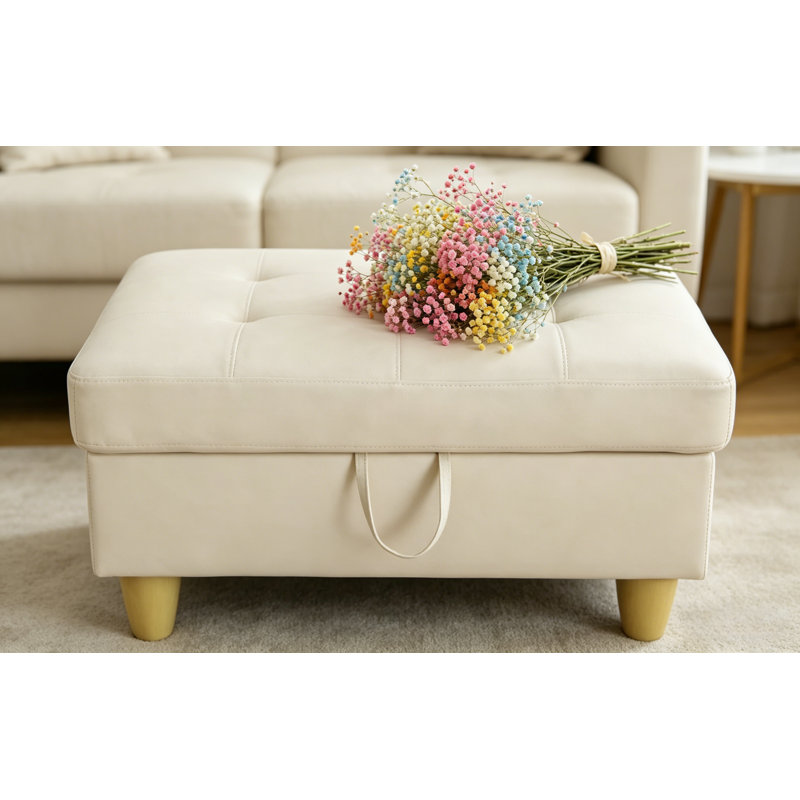 Faux Leather Ottoman, White Faux Leather