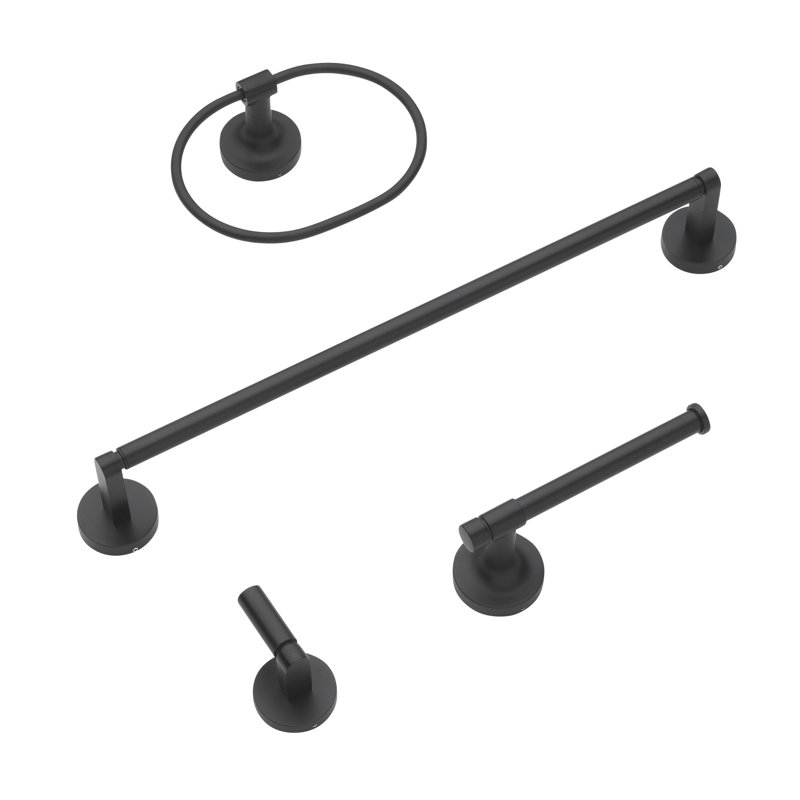 GlideRite Avalon Collection 4-Piece Bathroom Hardware Set, Matte Black