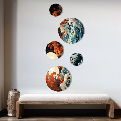 «Coastal Autumn Waves Serenity - Storms», ensemble d'art mural rond de 5