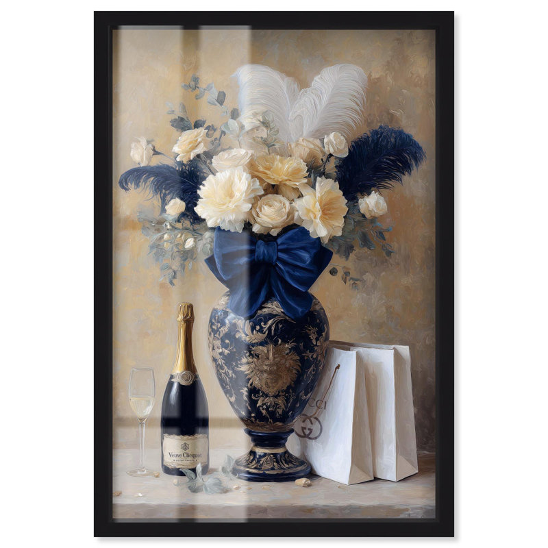 «Blue Floral Feathers Kitchen Decor Shadowbox» par Art Remedy, Noir, H 16 po x l 11 po