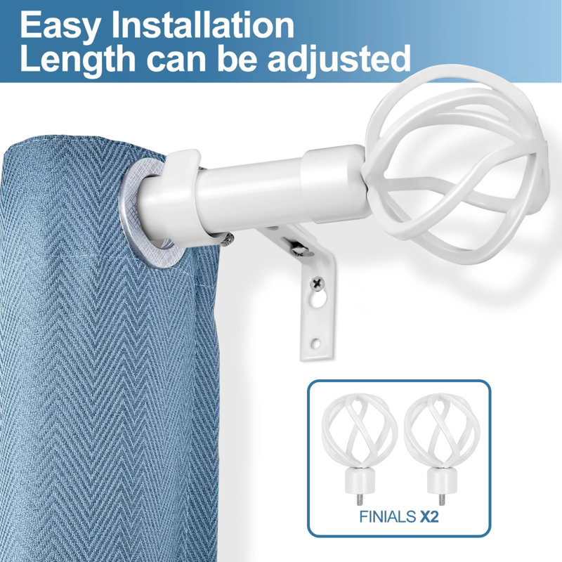 Tringle à rideaux simple Harkarunjot, De 28 po à 48 po de largeur, Blanc lustré