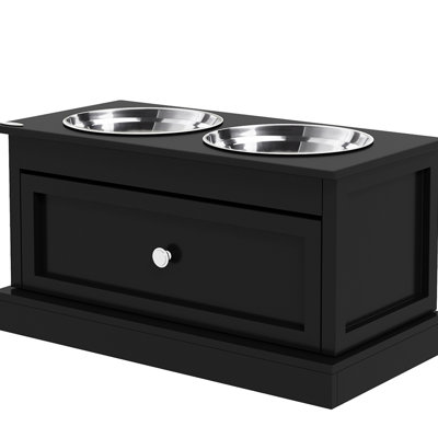 Grande station d'alimentation pour chien avec rangement, capacité de 11 L, noir, acier inoxydable amovible pour un espace de rangement hygiénique pour animaux de compagnie