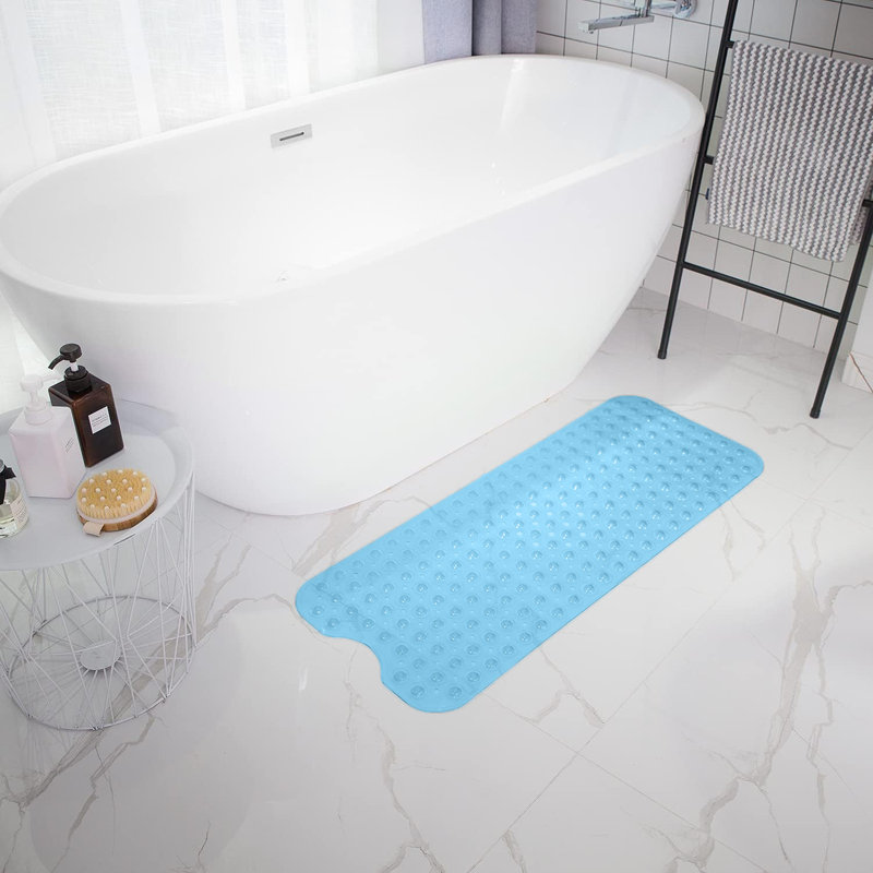 Non Slip Plastic Shower Mat with Strong Suction Cups for Bath Tub and Shower, 53x53, LIGHT BLUE