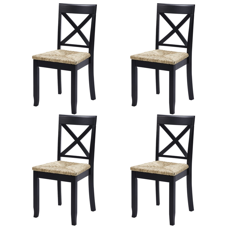 Solid Wood Farmhouse Style X-Back Dining Chair With Woven Seat, 4, Black