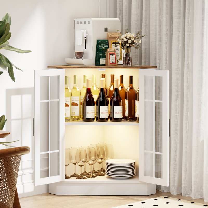 Buckhurst 2 - Door Corner Accent Cabinet With LED Light, White/Brown