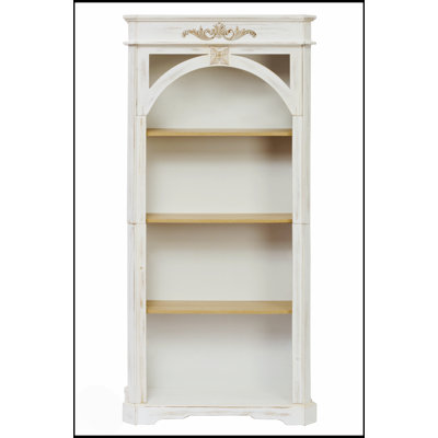 Bibliothèque antique à 4 niveaux, grand rangement au sol, finition blanche rétro pour la maison et le bureau