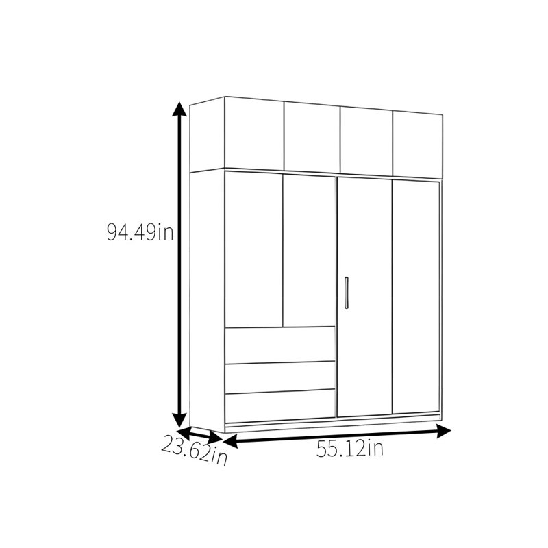 Garde-robe simple foncé classique, H 94,49 po x l 55,12 po x P 23,62 po