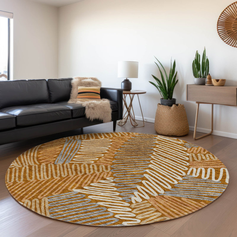 Premium Machine Washable Prisco Paprika Rug, Round 8'