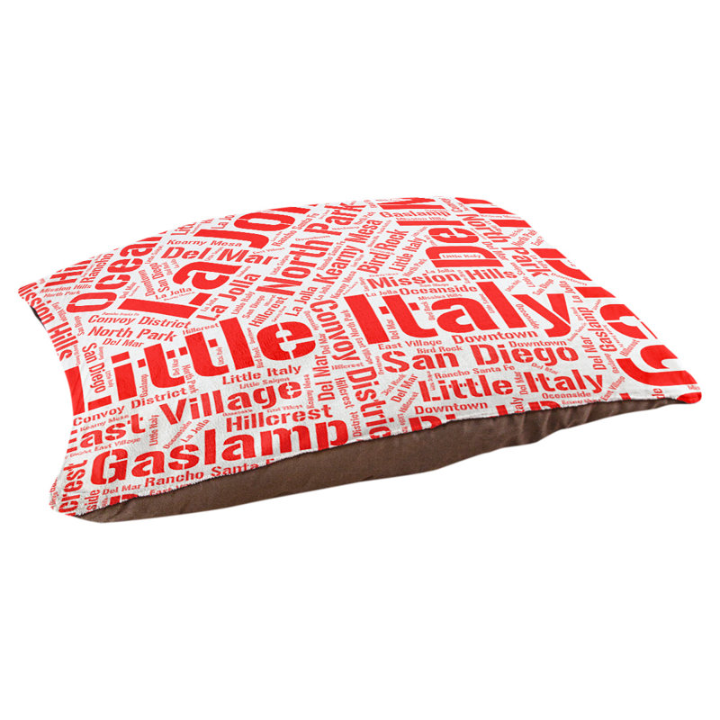 Coussin de chien « districts », Rouge, Très grand (H 17 po x l 50 po x P 40 po), San Diego