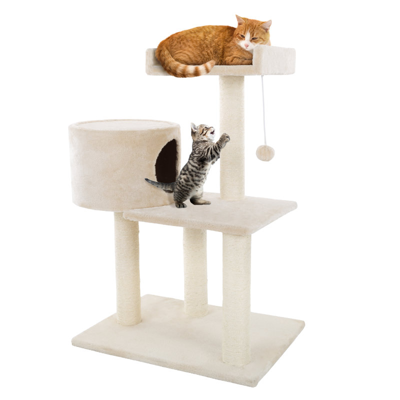 Beige 3-Tier Cat Tree with Sisal Rope Scratching Posts