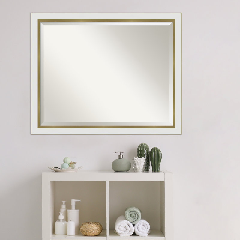 Miroir mural Quade, 31 po x 25 po, Blanc satiné / or