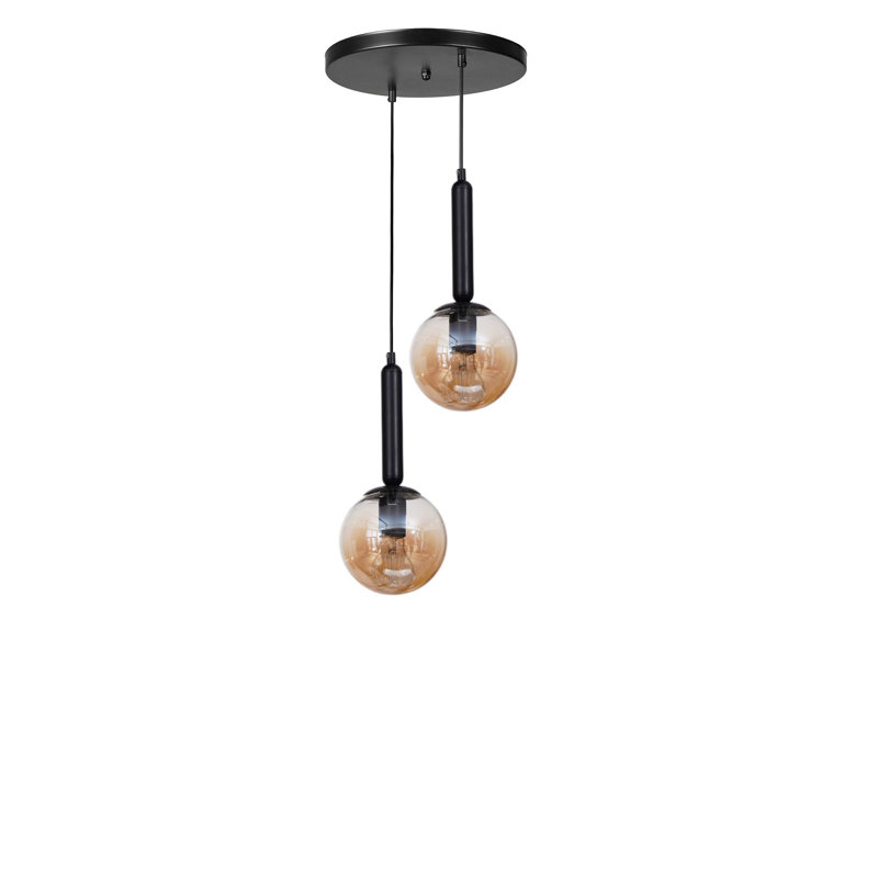 Superbe lustre en métal, finition miel et noir, 5,9 po x 11,8 po | Hauteur réglable jusqu'à 31,5 pouces | 2 x douilles E27 (40 W maximum) | Élégant couvercle en verre | pour la décoration de la salle à manger et de l'espace de vie, installation facile