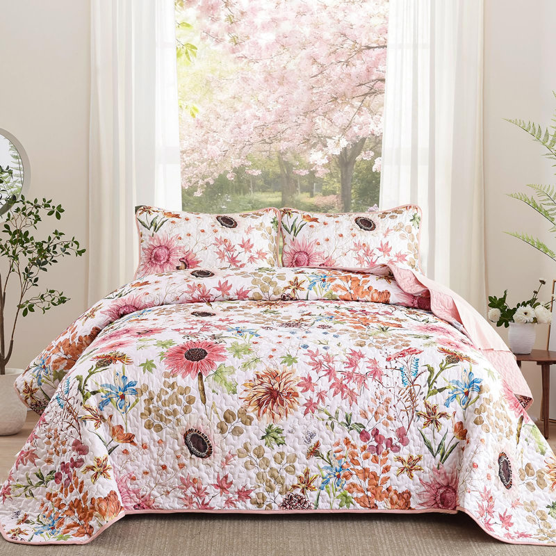 Ensemble de couvre-lit 3 pièces 3 pièces, Courtepointe pour lit grand + deux taies décorati, Rose