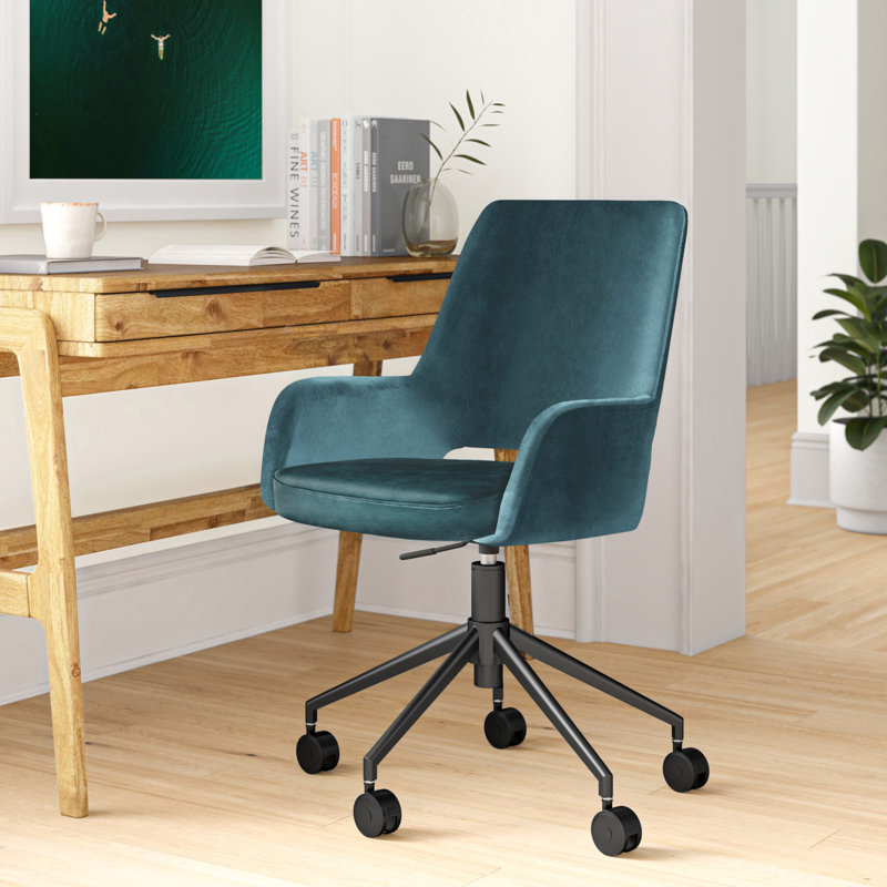 Chaise de travail Ludovick, Similicuir bleu, Noir