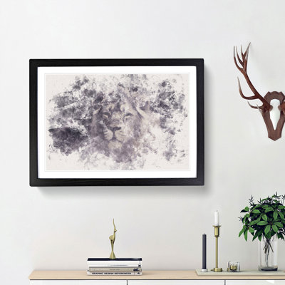 Lion in the Mist Watercolour - Picture Frame Graphic Art Print