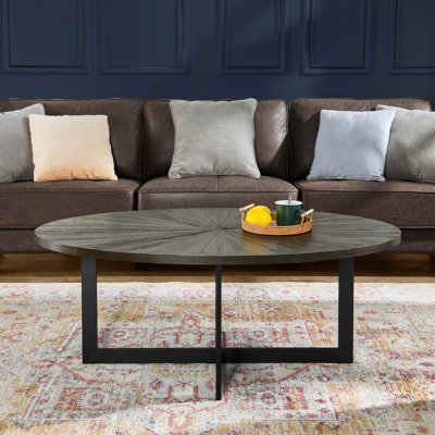 Wexford Collection val Solid Wood Veneer Coffee Table with Metal Frame – Rustic Industrial Living Room Accent Table, Sturdy Hardwood Top, Modern Farmhouse Style, 48"