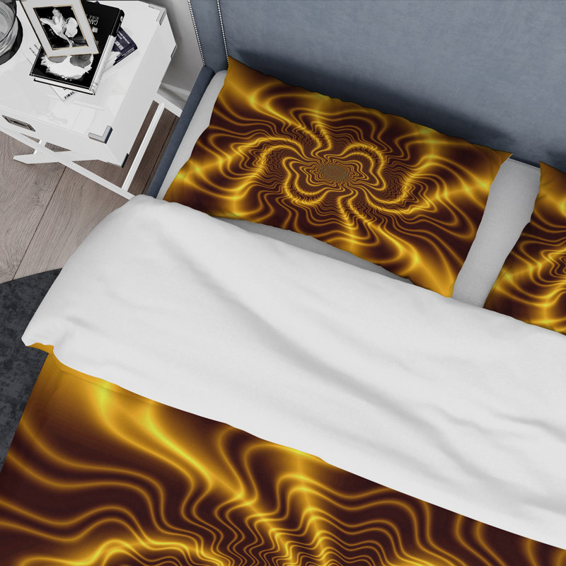 Ensemble de housse de couette en microfibre doré / noir, Housse de couette pour très grand lit et 2 très