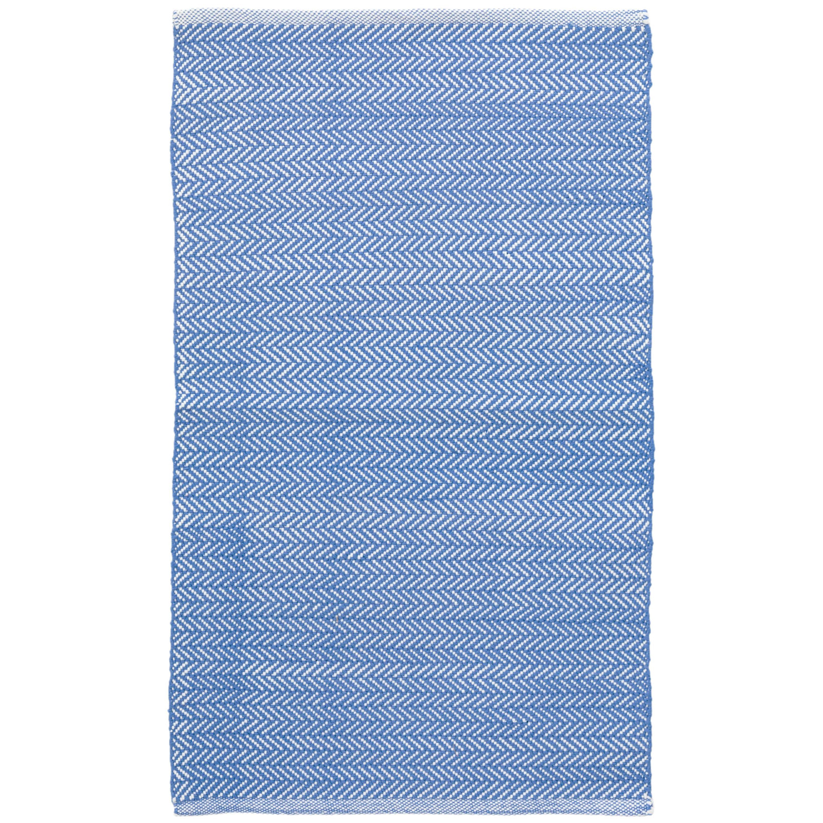 Herringbone French Blue White Outdoor Rug, Rectangle 3' x 5'