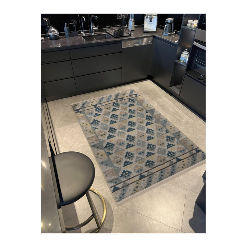 Tapis décoratif beige à motif géométrique de conception scandinave rétro lavable à la machine