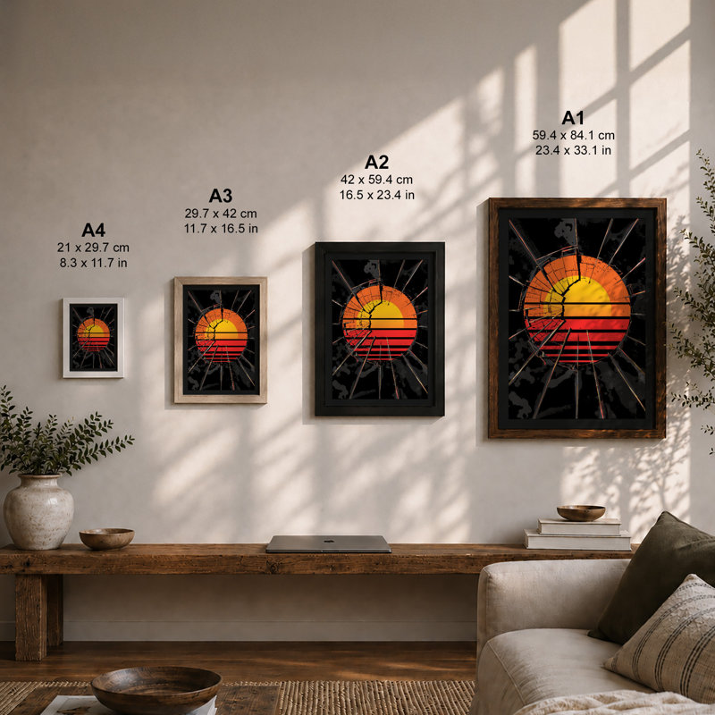 Sun Rays Geometric - Framed Print, A4 - 29.7 x 21.0 cm, White