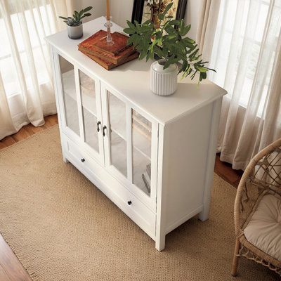 Premium Kitchen Buffet: Durable Sideboard With Customizable Shelving&Retro Glass Doors