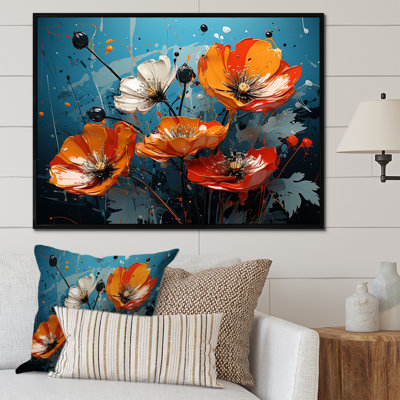 Bouquet de coquelicots orange et bleu I - coquelicots, art mural