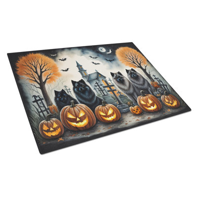 Keeshond Spooky Halloween Glass Cutting Board Large